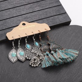 Vintage Bohemia Geometric Tassel Earrings Set for Women Ethnic Blue Stone Water Drop Dangle Earrings Jewelry 2023 New