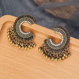 Vintage C Shape Indian Earrings Boho Gold Color Alloy Bollywood Oxidized Earrings For Women Ethnic Zircon Jhumka Earrings