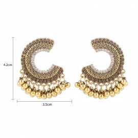 Vintage C Shape Indian Earrings Boho Gold Color Alloy Bollywood Oxidized Earrings For Women Ethnic Zircon Jhumka Earrings