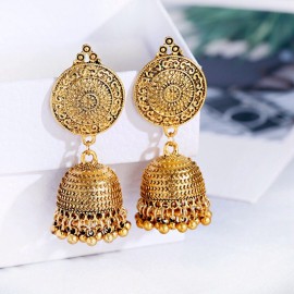 Vintage Carved Silver Color Jhumka Bells Beads Tassel Statement Earrings For Women Egypt Tribal Gypsy Wedding Indian Jewelry