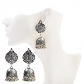 Vintage Carved Silver Color Jhumka Bells Beads Tassel Statement Earrings For Women Egypt Tribal Gypsy Wedding Indian Jewelry
