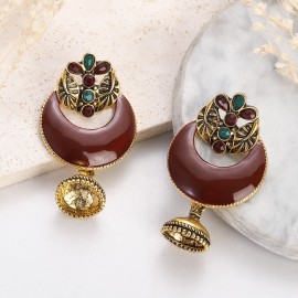 Vintage Ethnic Crescent Earrings Women's Geometric Antique Silver Gold Color CZ Flower Piercing Earring Statement Jewelry