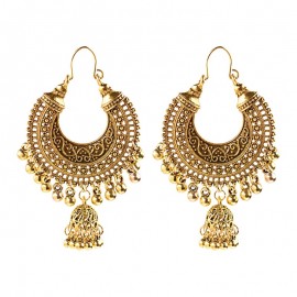 Vintage Ethnic Gypsy Indian Earrings For Women Boho Jewelry Ladies Retro Round Bell Tassel Hollow Tassel Jhumka Earrings 2022