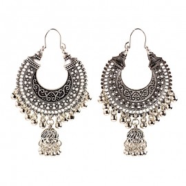 Vintage Ethnic Gypsy Indian Earrings For Women Boho Jewelry Ladies Retro Round Bell Tassel Hollow Tassel Jhumka Earrings 2022