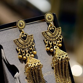 Vintage Ethnic Gypsy Long Tassel Indian Earrings For Women Boho Jewelry Ladies Retro Geometric Jhumka Earrings Afghan Egypt