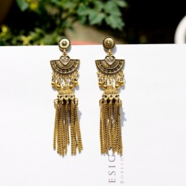 Vintage Ethnic Gypsy Long Tassel Indian Earrings For Women Boho Jewelry Ladies Retro Geometric Jhumka Earrings Afghan Egypt