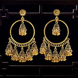Vintage Ethnic Women's Silver Color Gypsy Round Indian Earrings Boho Jewelry Ladies Retro Bell Tassel Jhumka Earrings 2019