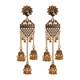 Vintage Geometric Long Jhumka Earrings For Women Flower Boho Jewelry Ladies Chain Tassel Earrings Wedding Jewelry