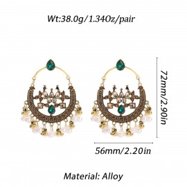 Vintage Green Crystal Peacock Dangle Earrings Women Ethnic Gold Color Beads Tassel Earrings Female Wedding Earrings Jewelry