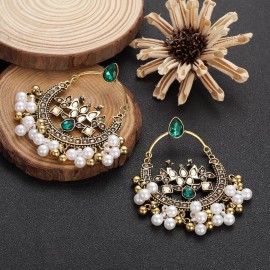 Vintage Green Crystal Peacock Dangle Earrings Women Ethnic Gold Color Beads Tassel Earrings Female Wedding Earrings Jewelry