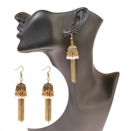 Vintage Long Gold Color Tassel Gypsy Indian Earrings Women Tibetan Jewelry Ladies Retro Round Bell Jhumka Earrings
