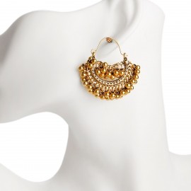 Vintage Retro Gold Color Alloy Sector Bollywood Oxidized Earrings For Women Boho Ethnic Beads Tassel Jhumka Dangle Earrings