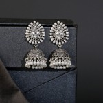 Vintage Silver Color Crystal Flower Alloy Bollywood Oxidized Earrings For Women Ethnic Pearl Tassel Dangle Earrings