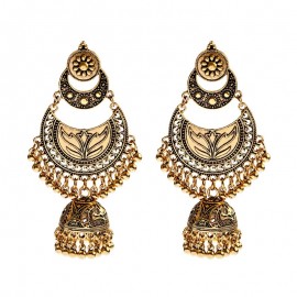 Vintage Silver Color Sector Flower Bollywood Oxidized Earrings For Women Boho Ethnic Bells Tassel Dangle Earrings