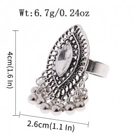 Vintage Tibetan Silver Color Finger Rings For Women Bohemian Round Zircon Wedding Ring Adjustable Party Festival Jewelry