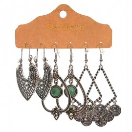 Vintage Water Drop Geometric Alloy Handmade Earrings Set For Women Ethnic Boho Tassel Earrings Dripping Oil Jewelry