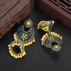 Vintage Women's Heart Shape Earrings 2023 Fashion Yellow Flower Silver Alloy Earrings Ethnic Geometric Dangle Earrings Jewelry