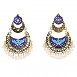 Women's Ethnic Blue Indian Gypsy Earrings Pendientes Vintage Tribe White Beads Tassel Jhumka Earrings Jewelry