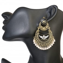 Women's Ethnic Blue Indian Gypsy Earrings Pendientes Vintage Tribe White Beads Tassel Jhumka Earrings Jewelry