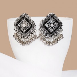 Women's Red Rhinestone Wedding Earrings 2021 Orecchini Jewelry Ladies Retro Silver Color Alloy Jhumka Earrings