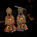 Women's Retro Tassel Indian Earrings Ethnic Ladies Gold Color Bell Multicolor Beads Tassel Hollow Jhumka Earrings Gypsy Jewelry