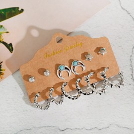 Women's Silver Color Dreamcatcher Earrings Set For Women Bohemian Vintage Jewelry 2022 Geometric Earrings