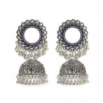 Women's Retro Big Silver Color Round Waves Wedding Earrings Pendientes Ethnic Zircon Beads Tassel Earrings Ins Oorbellen