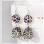 Womens Silver Color Beads Tassel Indian Jhumka Earrings Ethnic Vintage Flower Bollywood Oxidized Bell Dangle Earrings