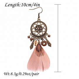 Amader Retro Dreamcatcher Shaped Feather Pendant Round Earrings For Women Ethnic Style Feather Earrings Orecchini Etnici HQE423
