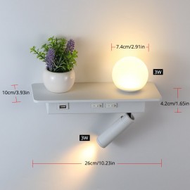 Bedroom Bedside LED Wall Light With USB Charging With Switch Hotel Decoration Lighting Wall Lamp Aluminum And Acrylic AC90-260V