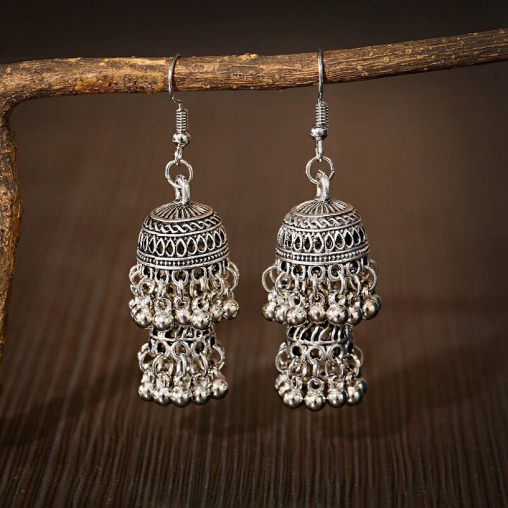 Bohemia Indian Earring For Women Ethnic Silver Color Small Bells Tassel Earrings Turkish Tribal Gypsy Jewelry Jhumka