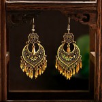 Bohemia Retro Gold Color Earring For Women Gypsy Flower Tassel Dangling Earrings Turk Jhumka Indian Jewelry