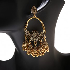 Boho Ethnic Big Carved Turkish Earring Handmade Classic Gold Color Vintage Bell Tassel Earrings For Women Gypsy Jewelry