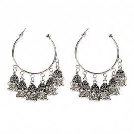 Boho Ethnic Big Round Alloy Ladies Indian Earring Jewelry Pendient Vintage Women's Silver Color Bell Earring