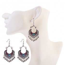 Boho Gypsy Tassel Indian Drop Earrings 2020 Women Orecchini Jewelry Ladies Retro Blue Flower Silver Color Jhumka Earrings