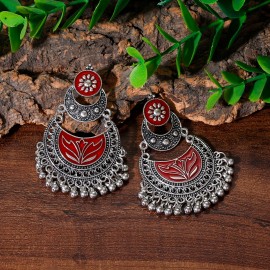 Boho Vintage Blue Flower Wedding Earrings Women's Classic Luxury Retro Red Crescent Jhumka Dangle Earring