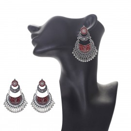 Boho Vintage Blue Flower Wedding Earrings Women's Classic Luxury Retro Red Crescent Jhumka Dangle Earring