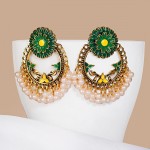 Boho Women's Green Flower Indian Jhumka Earrings Ethnic Retro Pearl Beads Bollywood Oxidized Tibetan Earrings Oorbellen