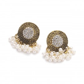 Classic Black CZ Round Jhumka Earrings Orecchini Women's Imitation Pearl Beads Wedding Earrings Gift