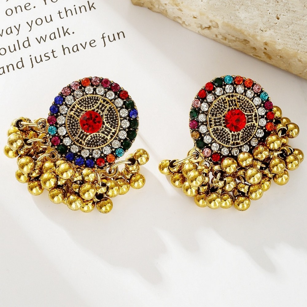 Classic Ethnic CZ Indian Earrings For Women Gypsy Round Alloy Jhumka Earring Fashion Jewelry Orecchini
