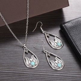 Classic Ethnic Silver Color Water Drop Jewelry Sets Ladies Bohemia Colorful Flowers Pendant Necklace Earring Woman Jewelry Gift