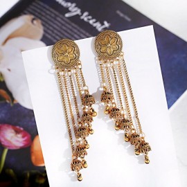 Classic Flower Silver Color Turkish Indian Jhumka Earrings Women's Vintage Long Bell Tassel Earrings Oorbellen