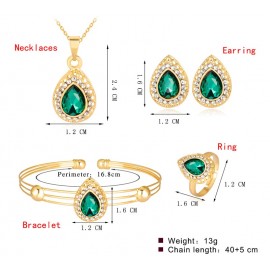 Classic Green Rhinestones Wedding African Bridal Jewelry Sets Water Drop Necklace Earring Sets For Women Elegant Party Gift