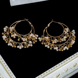 Classic Retro Gold Color Round Alloy Pearl Beads Tassel Earrings For Women Bohemia Jhumka Earrings Indian Jewelry Oorbellen