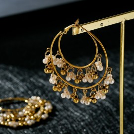 Classic Retro Gold Color Round Alloy Pearl Beads Tassel Earrings For Women Bohemia Jhumka Earrings Indian Jewelry Oorbellen
