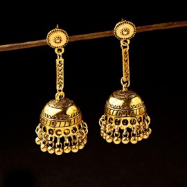 Classic Women Gypsy Silver Color Indian Earrings Boho Jewelry Ladies Jhumka Earrings Retro Egypt Round Bell Tassel Long Earrings