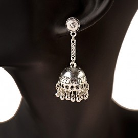 Classic Women Gypsy Silver Color Indian Earrings Boho Jewelry Ladies Jhumka Earrings Retro Egypt Round Bell Tassel Long Earrings
