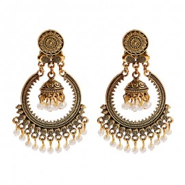 Classic Women's Gypsy Gold Color Flower Wedding Earrings Boho Jewelry Ladies Retro Tassel Indian Jhumka Earrings Oorbellen