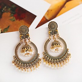Classic Women's Gypsy Gold Color Flower Wedding Earrings Boho Jewelry Ladies Retro Tassel Indian Jhumka Earrings Oorbellen