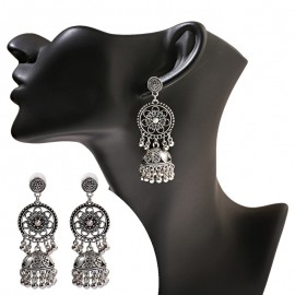 Classic Women's Silver Color Flower Earrings Turkey Bijoux Vintage Bohemia  Earrings Ethnic Tribe Indian Jewelry